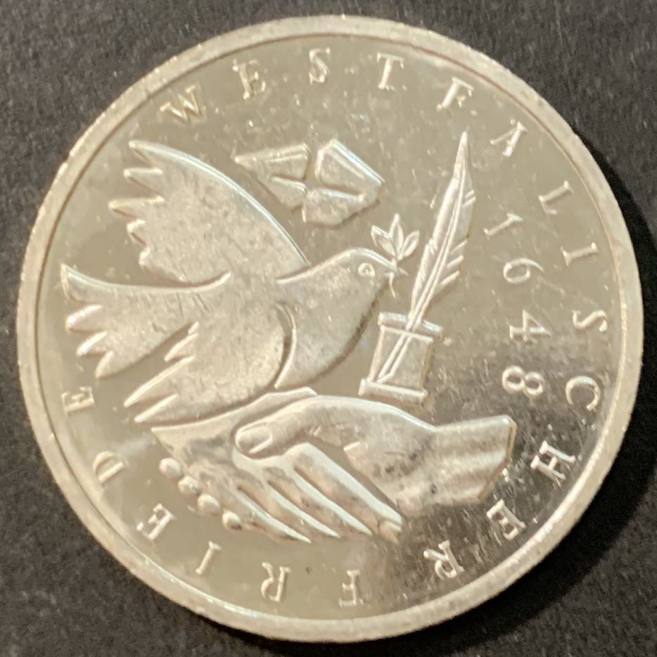 紫瑗钱币—微拍第95期  德国 1998年 J厂 威斯特法伦350周年 10马克 15.5克 0.925银