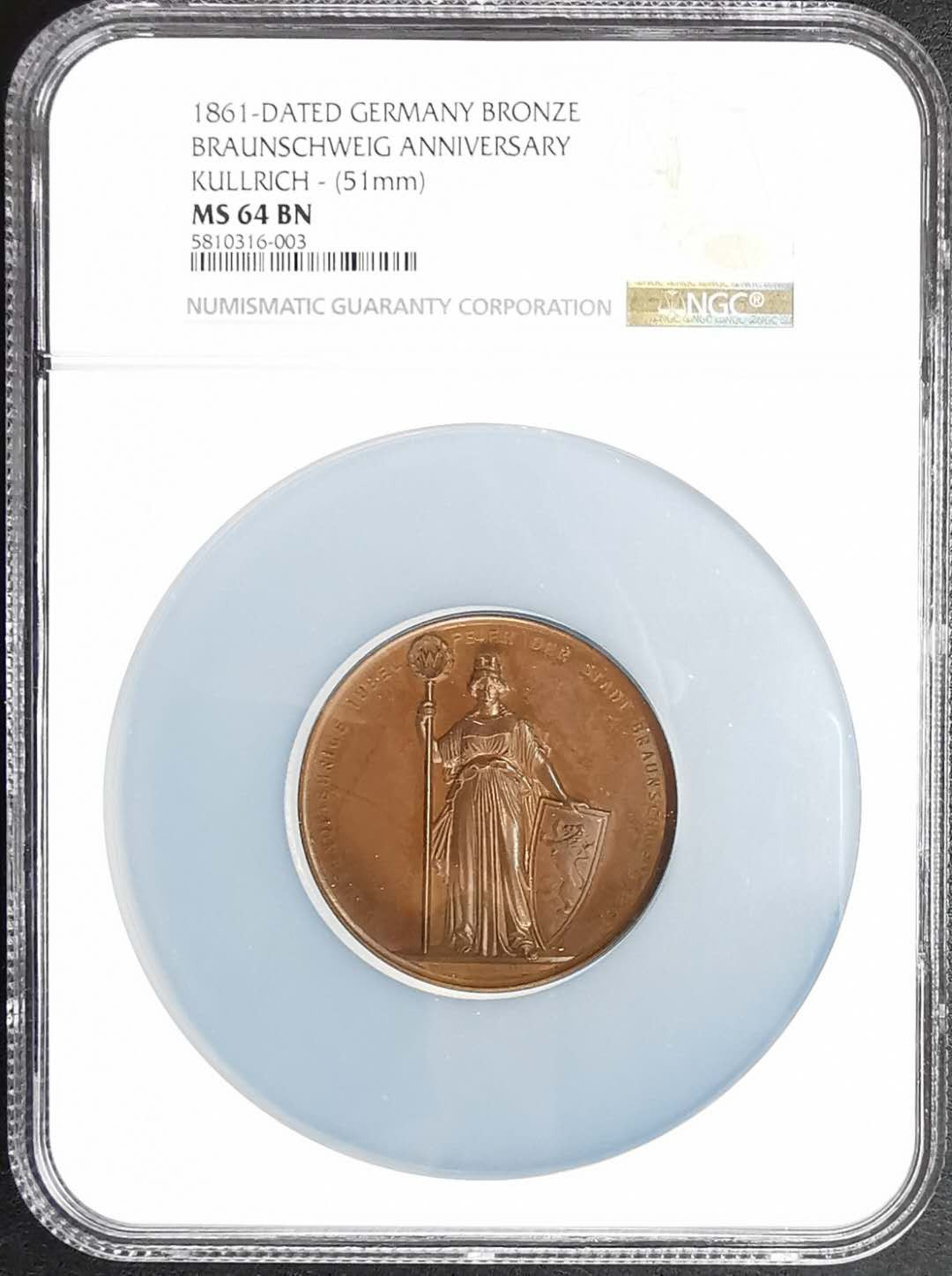 凡希社世界钱币微拍第一百二十九期 1861德国不伦瑞克纪念铜章NGC-MS64