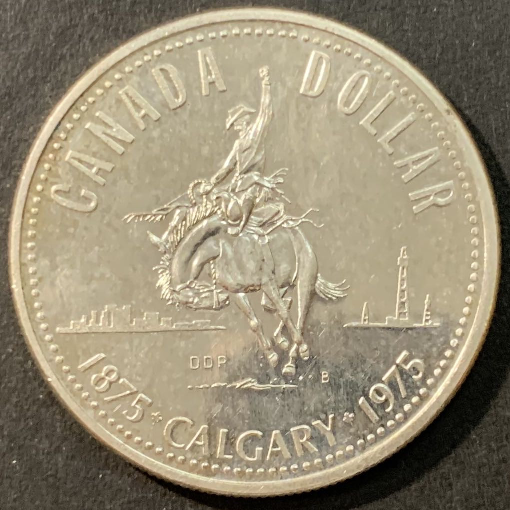 紫瑗钱币—微拍第95期  加拿大 1975年 卡尔加里建市100周年 1元 23.32克 0.5银 
