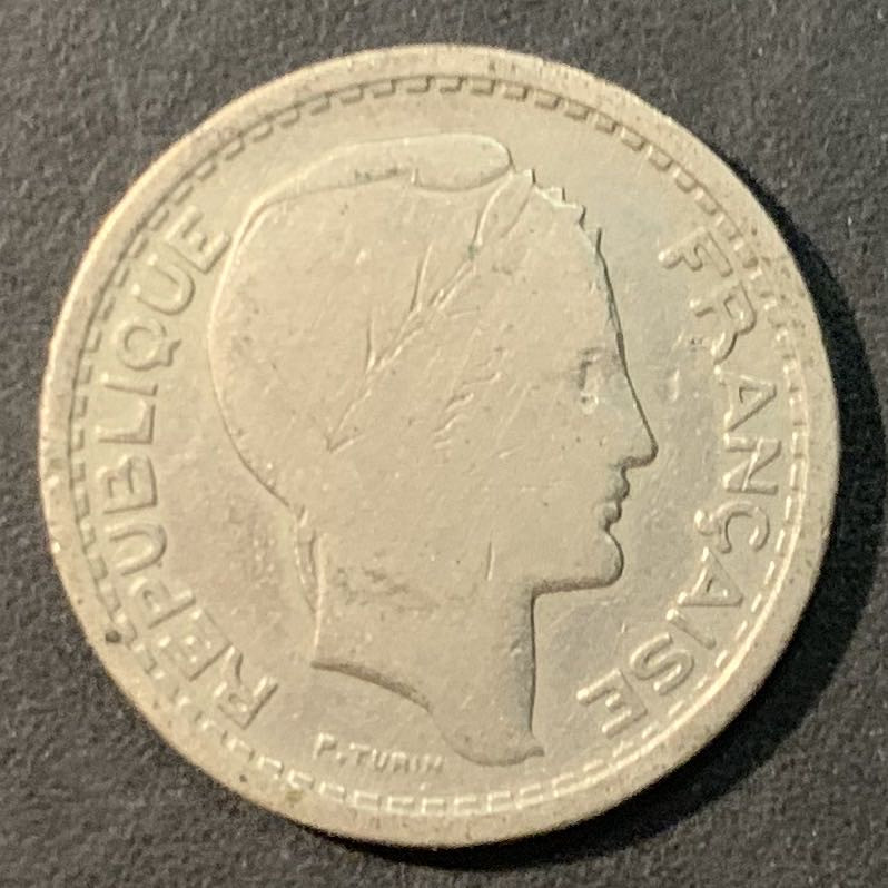 紫瑗钱币—微拍第95期  法属阿尔及利亚 1949年 自由女神 20法郎 镍币