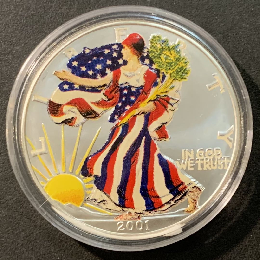 紫瑗钱币—微拍第95期  美国 2000年 行走女神 1盎司 投资银币 31.1克 0.999银 彩色银币 