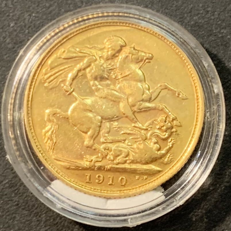 紫瑗钱币—微拍第95期  英国 1910年 爱德华七世 1磅 8克 0.917金 AU品质