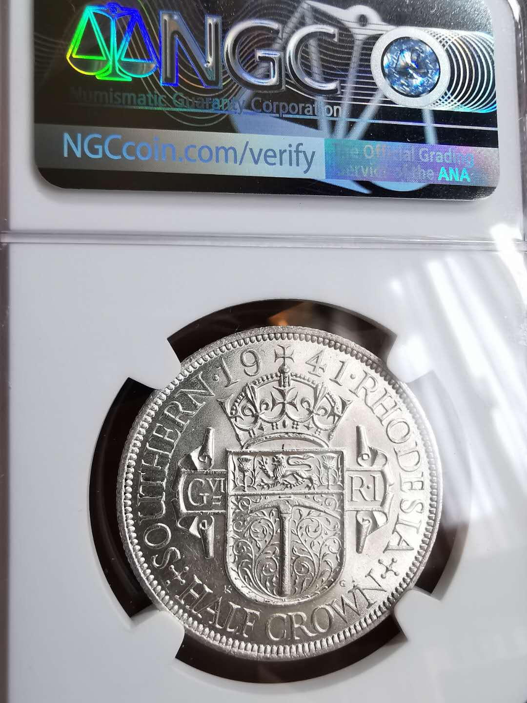 凡希社世界钱币微拍第一百二十九期 1941南罗得西亚乔六1/2克朗NGC-MS62