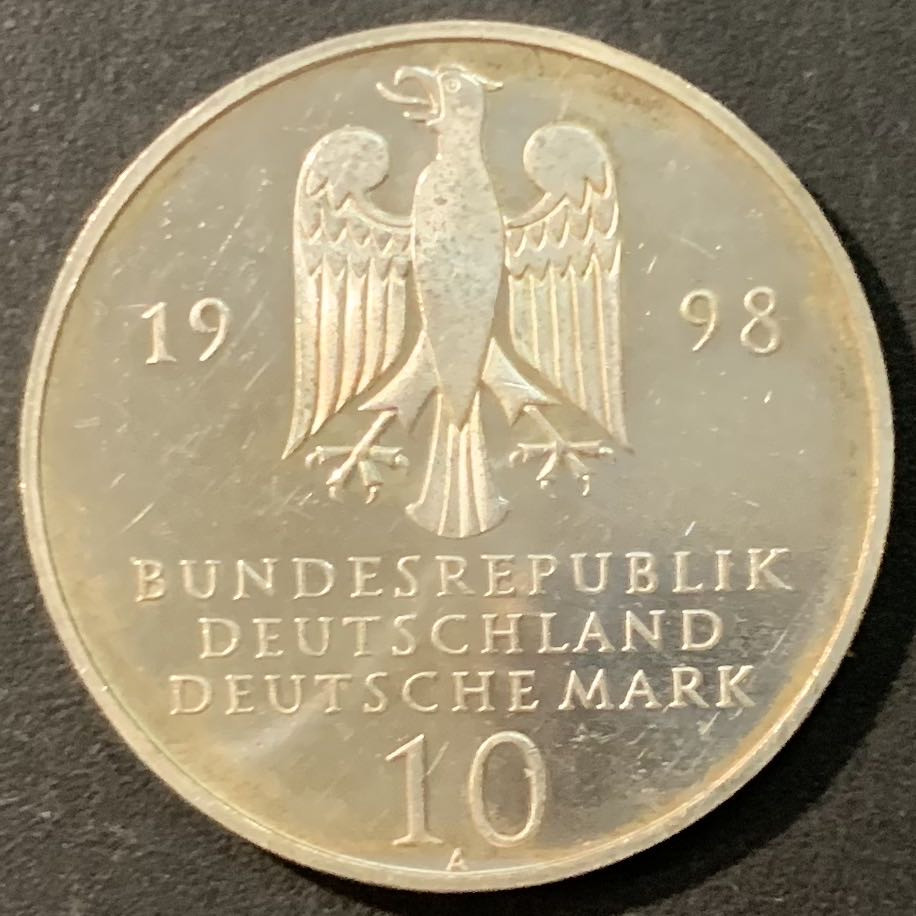 紫瑗钱币—微拍第95期  德国 1998年 A厂 弗朗克慈善会300周年 10马克 15.5克 0.925银