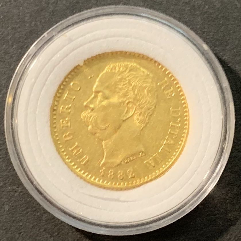 紫瑗钱币—微拍第95期  意大利 1882年 翁贝托一世 20里拉 6.45克 0.9金 UNC