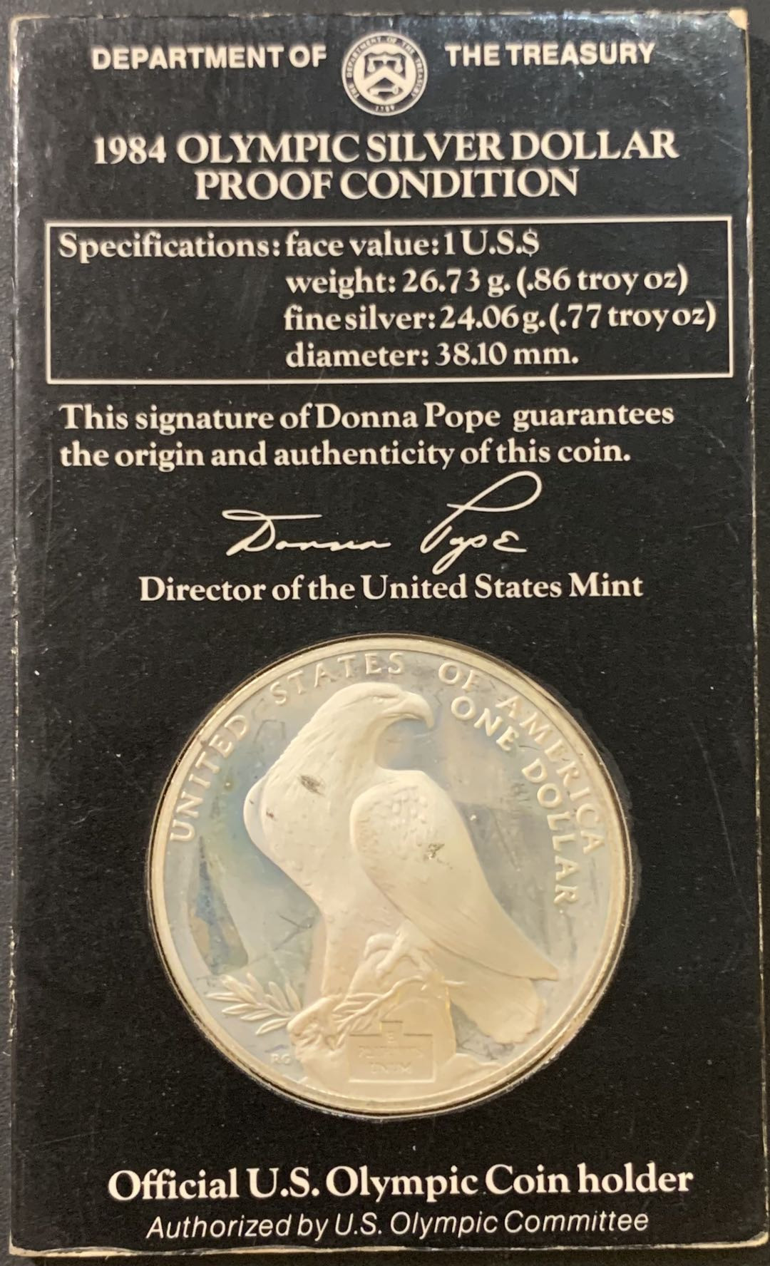 紫瑗钱币—微拍第95期  美国 1984年  洛杉矶奥运会 场馆 1元 26.73克 0.9银 精制 原卡装