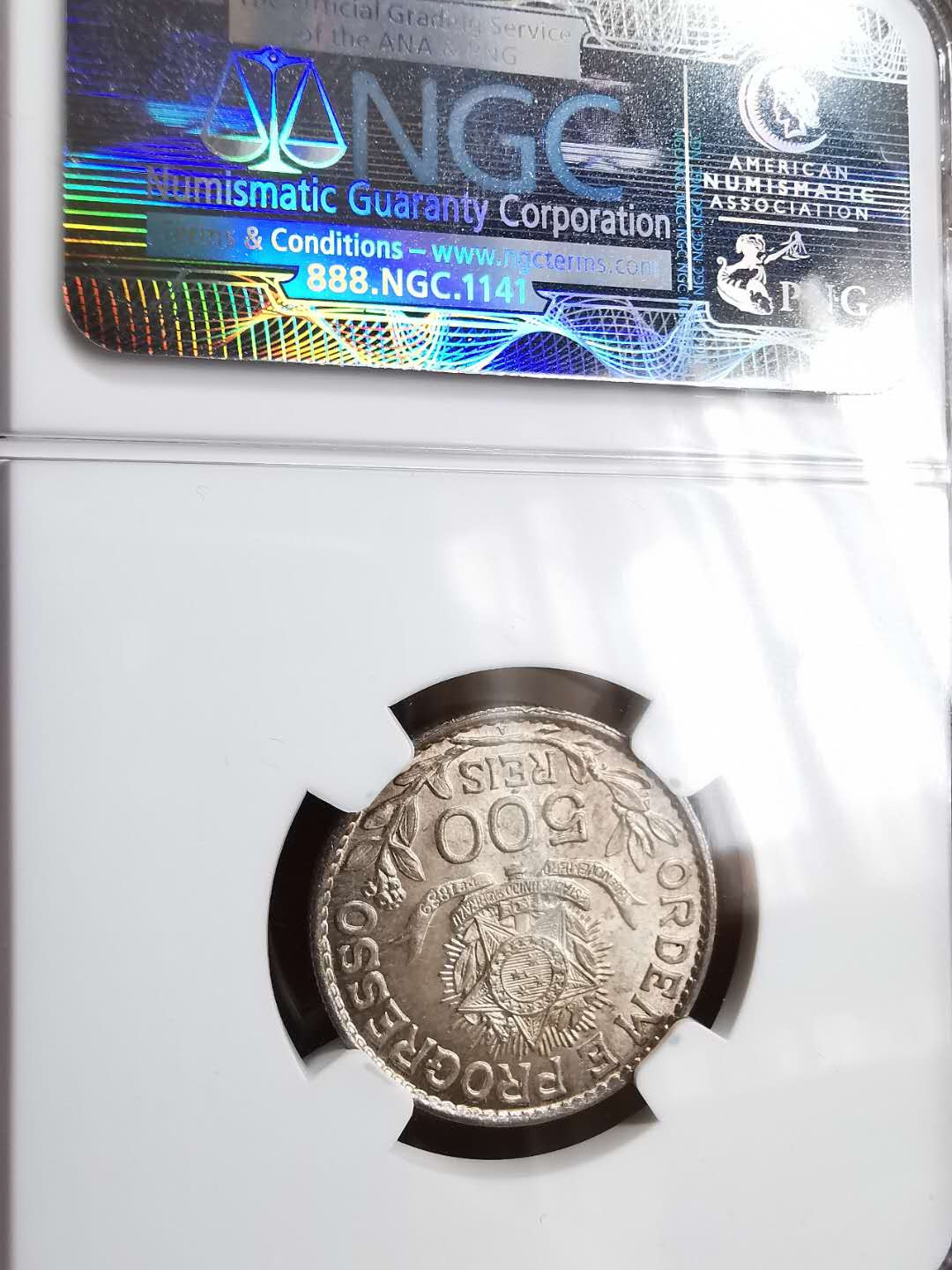 凡希社世界钱币微拍第一百二十九期 1913巴西女神像500R银NGC-MS64