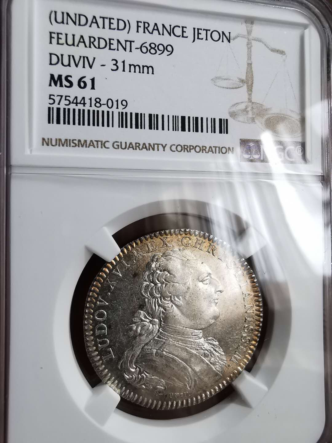 凡希社世界钱币微拍第一百二十九期 十八世纪法国路易十六银JETON NGC-MS61