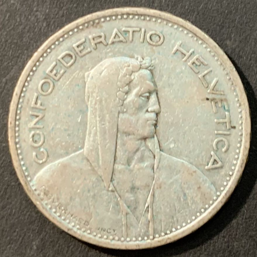 紫瑗钱币—微拍第95期  瑞士 1932年 威廉·泰尔 5法郎 15克 0.835银 