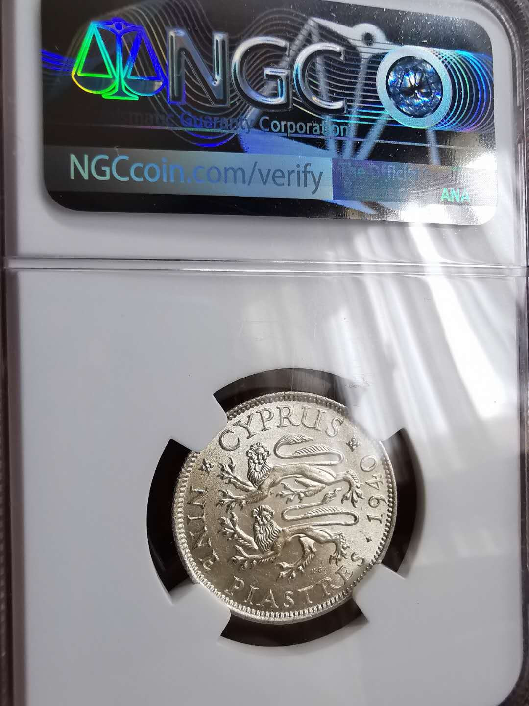 凡希社世界钱币微拍第一百二十九期 1940塞浦路斯乔六9皮NGC-MS61+