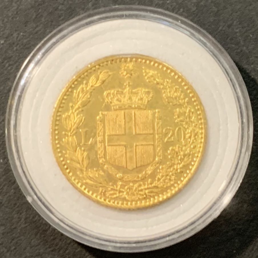 紫瑗钱币—微拍第95期  意大利 1882年 翁贝托一世 20里拉 6.45克 0.9金 UNC