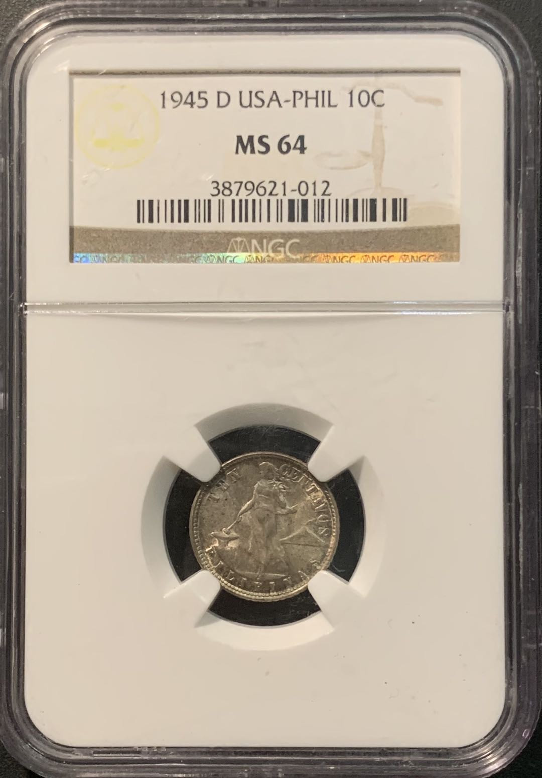 紫瑗钱币—微拍第96期  美属菲律宾 1945年 女神与火山 10分 NGC MS64
