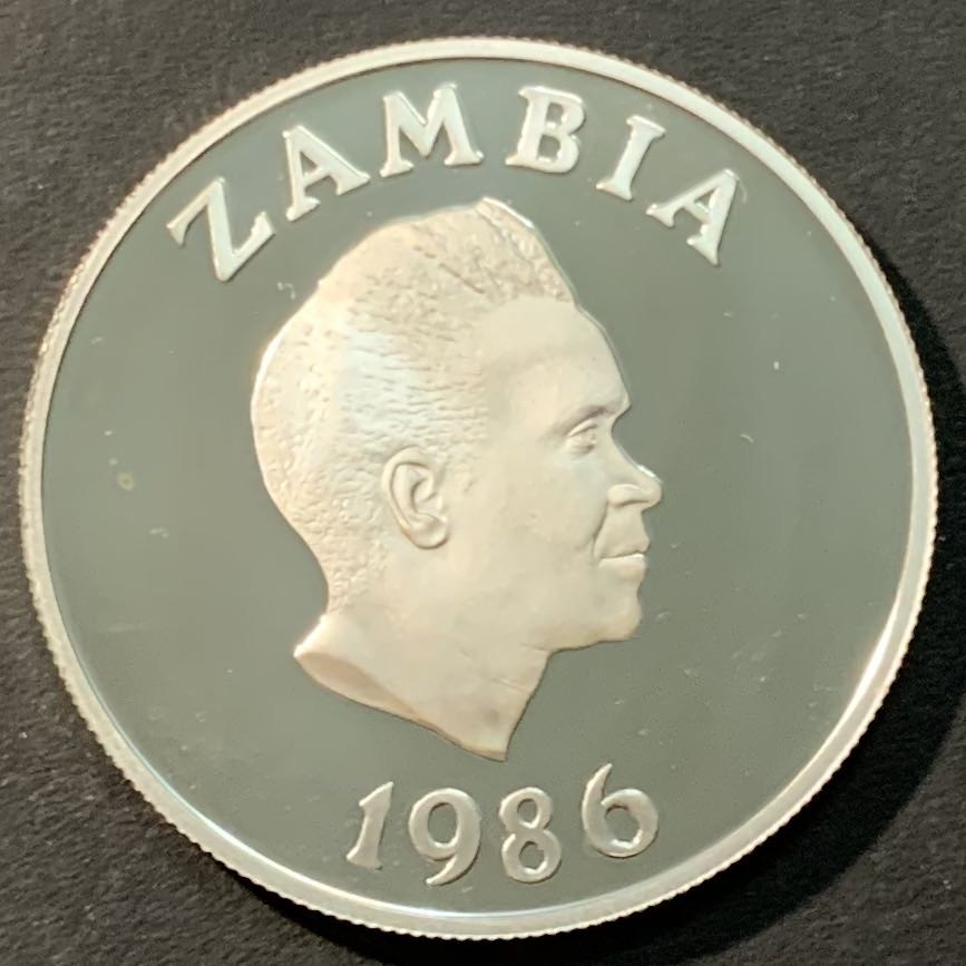 紫瑗钱币—微拍第96期  赞比亚 1986年  WWF基金会25周年 鸟 10卡瓦查 25克 0.925银 精制