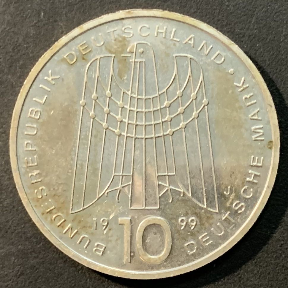 紫瑗钱币—微拍第96期  德国 1999年 J厂 SOS儿童村50周年 10马克 15.5克 0.925银