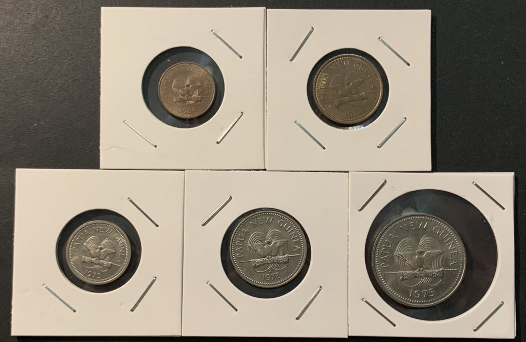 紫瑗钱币—微拍第96期  巴布亚新几内亚 1分—20分 流通币 动物 5枚套