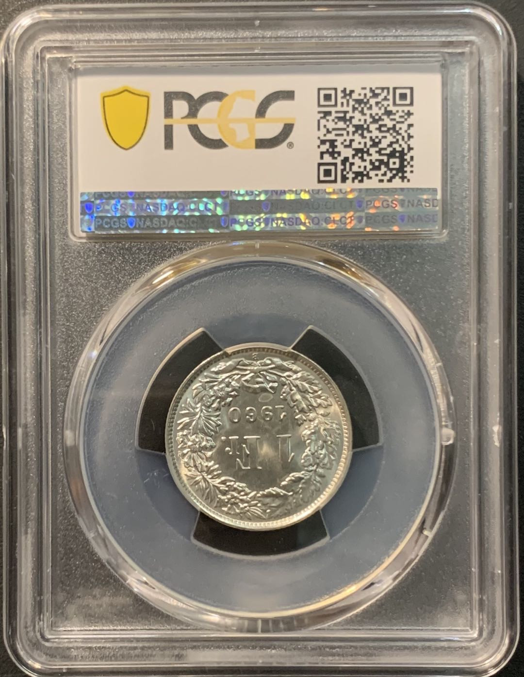 紫瑗钱币—微拍第96期  瑞士 1960年B 赫尔维蒂女神 1法郎 PCGS MS65