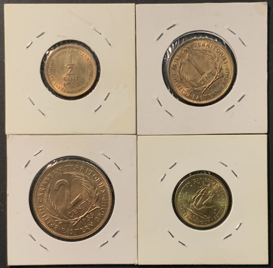 紫瑗钱币—微拍第96期  英属东加勒比地区 1/2 1 2 5分 4枚一组 UNC