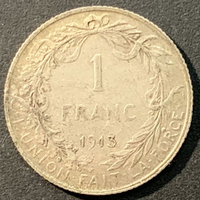 紫瑗钱币—微拍第96期  比利时 1913年 阿尔贝托国王 1法郎 5克 0.835银