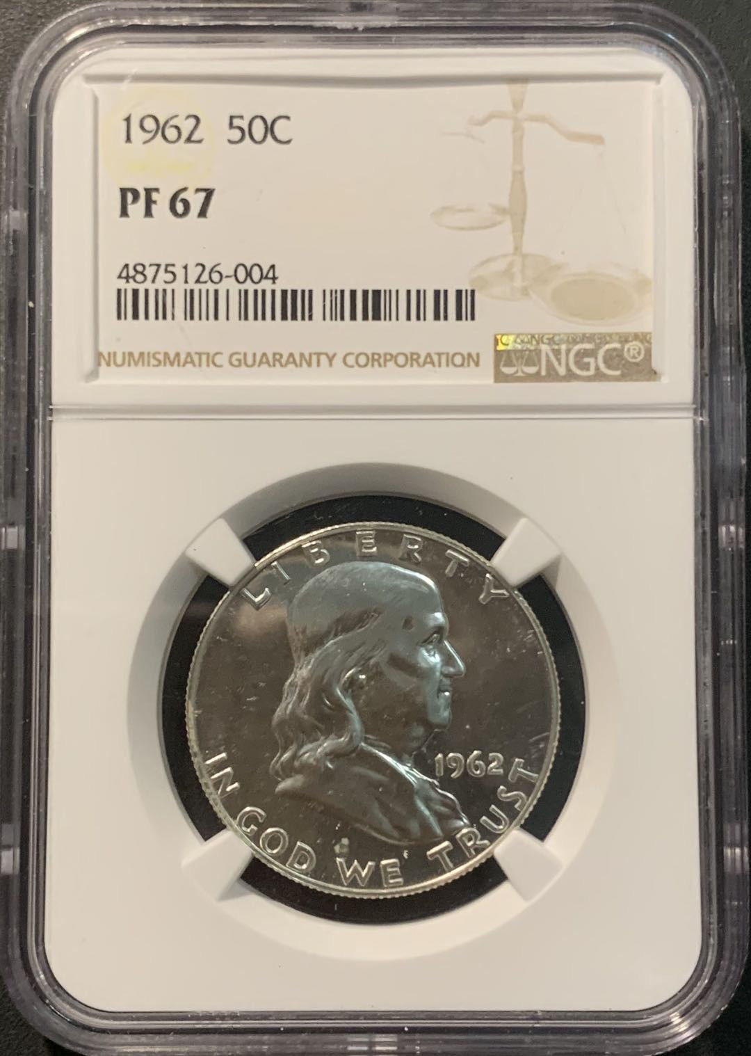 紫瑗钱币—微拍第96期  美国 1962年 富兰克林 50美分 半美元 12.5克 0.9银 NGC PR67 