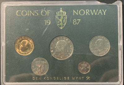 紫瑗钱币—微拍第96期  - 挪威 1987年 10欧尔—10克朗 流通币 5枚 原厂盒 盒有损