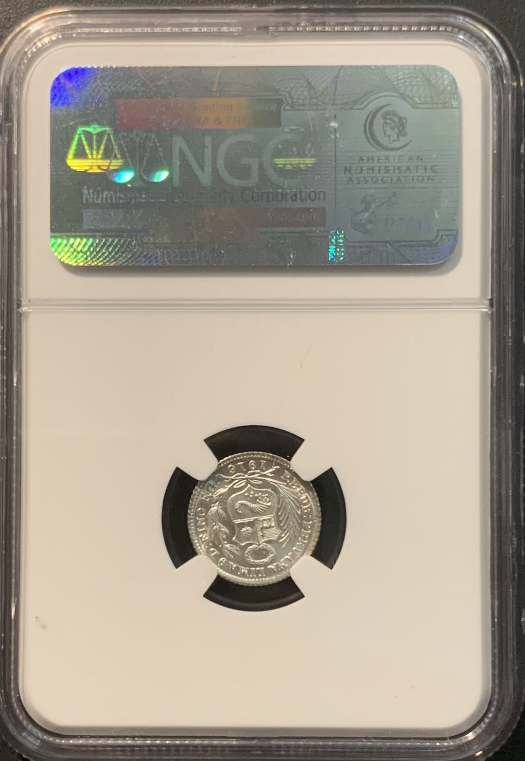 紫瑗钱币—微拍第96期  秘鲁 1916/5年 坐人 1/2D 1.25克 0.9银 NGC MS66