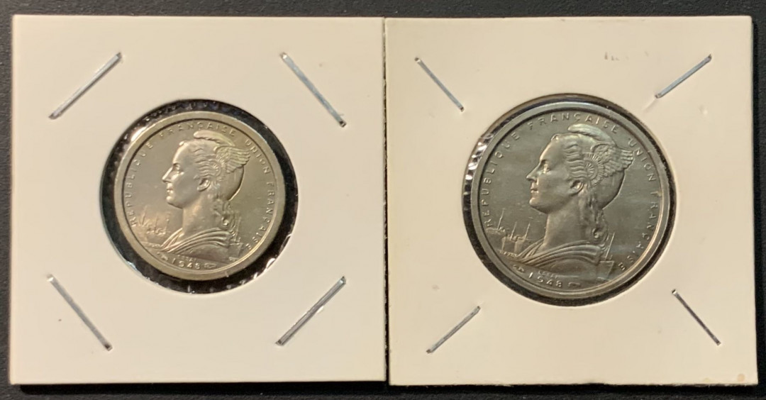 紫瑗钱币—微拍第96期  法属喀麦隆 1948年 1 2法郎 2枚一组 UNC