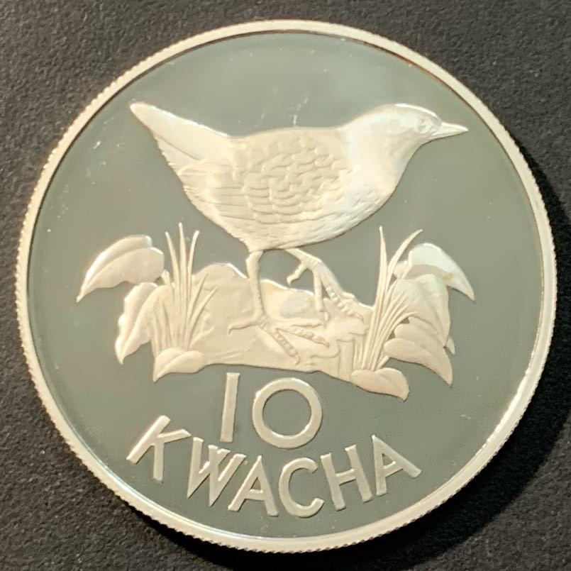 紫瑗钱币—微拍第96期  赞比亚 1986年  WWF基金会25周年 鸟 10卡瓦查 25克 0.925银 精制