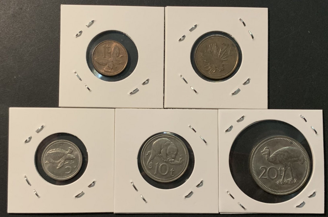 紫瑗钱币—微拍第96期  巴布亚新几内亚 1分—20分 流通币 动物 5枚套