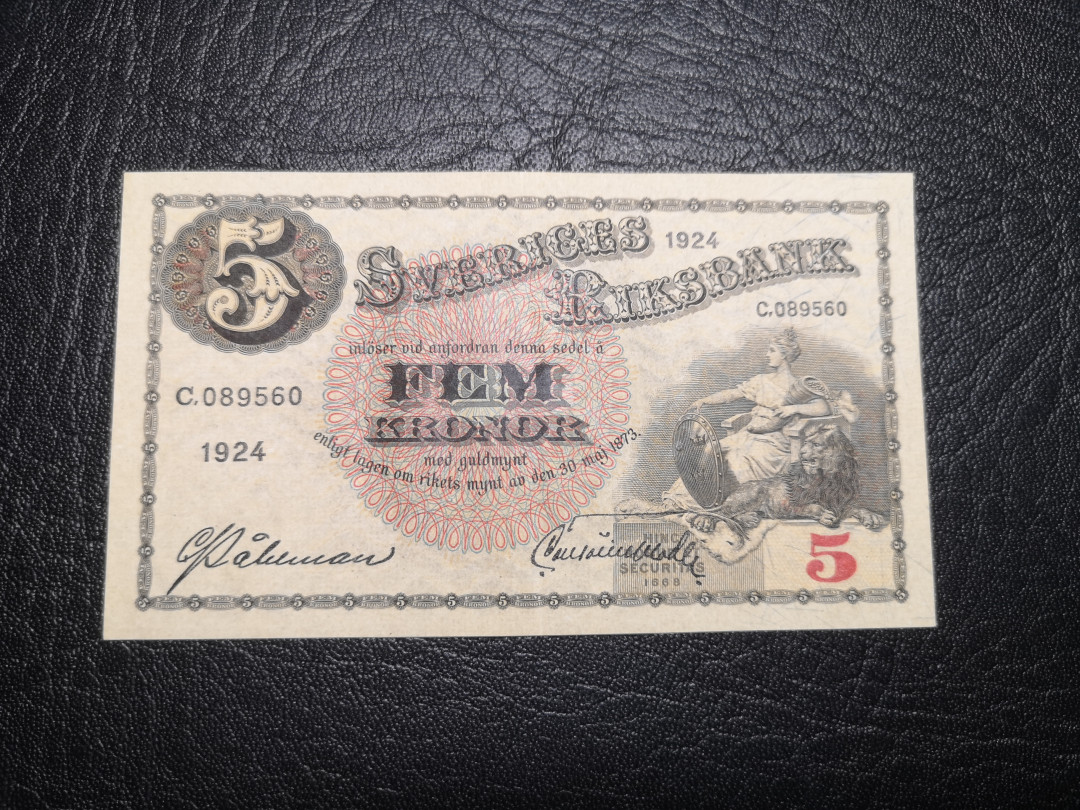 《外钞收藏家》第八十二期拍卖 1924年瑞典5克朗 近百年纸币 全新unc