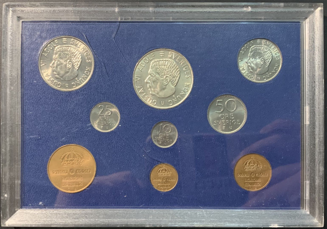 紫瑗钱币—微拍第96期  瑞典 1971年 1欧尔—5克朗 流通币 9枚套 原厂盒 带一枚银币