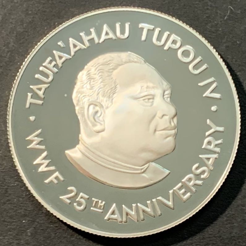 紫瑗钱币—微拍第96期  汤加 1986年 WWF基金会25周年 座头鲸 2潘加 27克 0.925银 精制