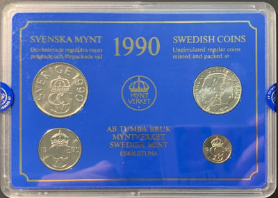 紫瑗钱币—微拍第96期  - 瑞典 1990年 10欧尔—5克朗 流通币 4枚套 原厂盒