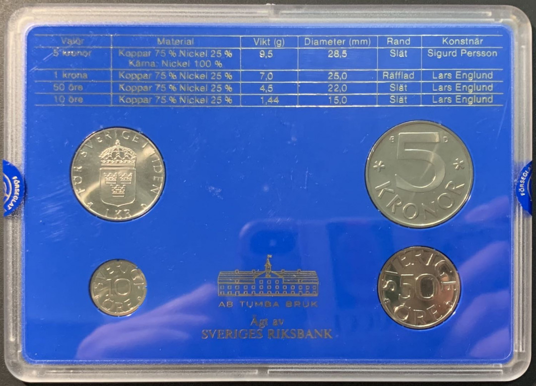 紫瑗钱币—微拍第96期  瑞典 1990年 10欧尔—5克朗 流通币 4枚套 原厂盒