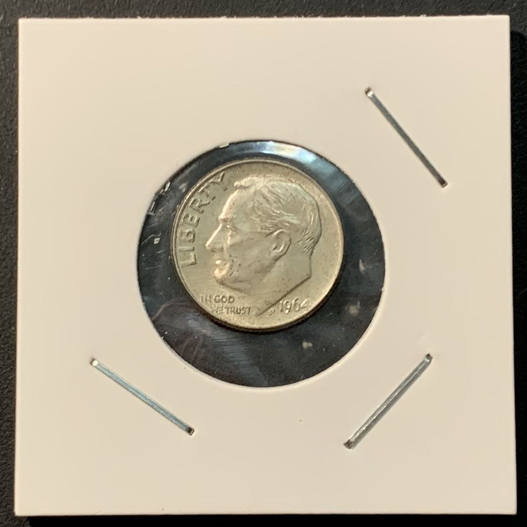 紫瑗钱币—微拍第96期  美国 1964年 罗斯福 10美分 2.5克 0.9银 UNC