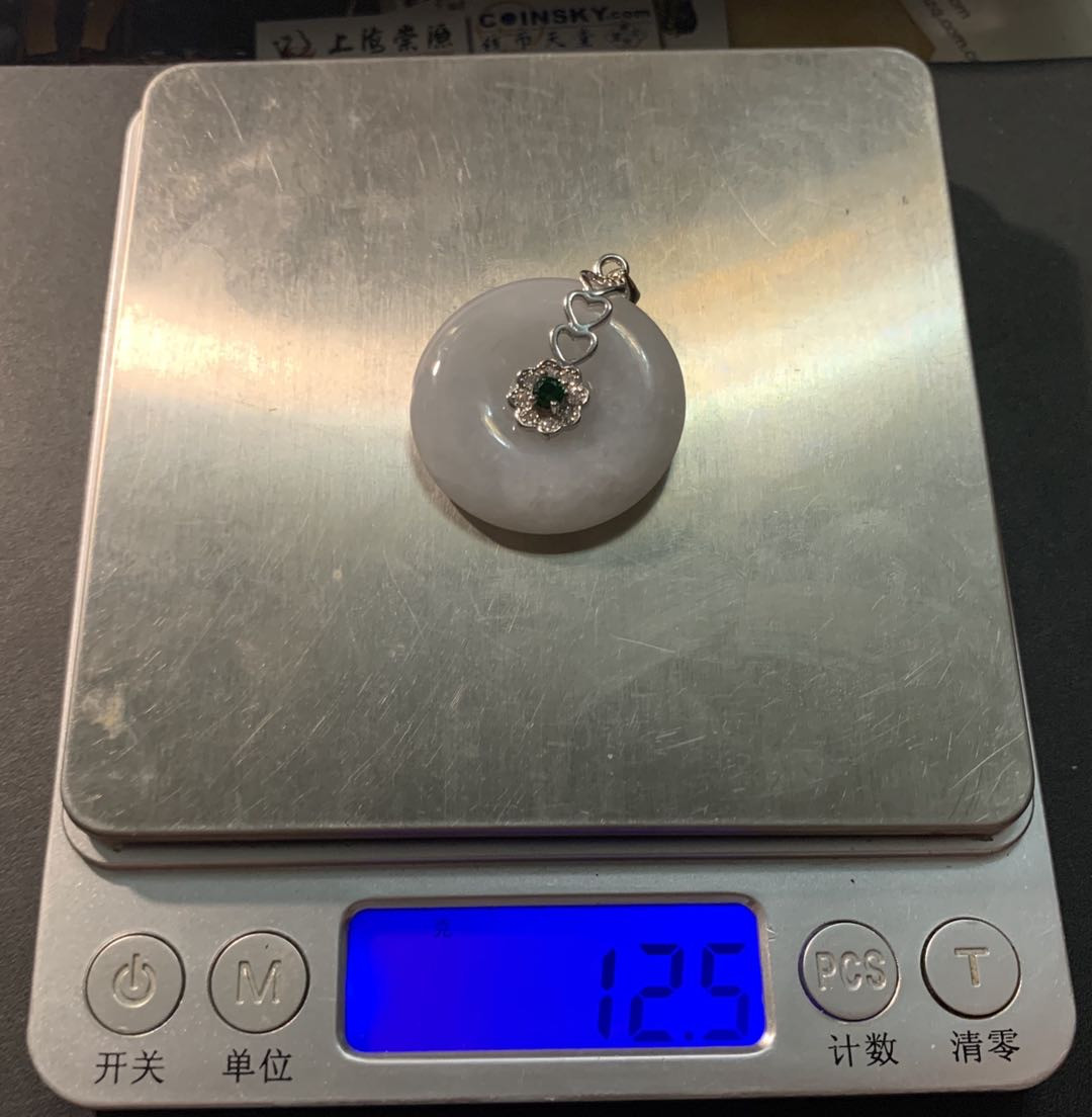 紫瑗钱币—微拍第96期  银扣头 翡翠意境棉平安扣挂件 重12.5克 送银扣挂绳