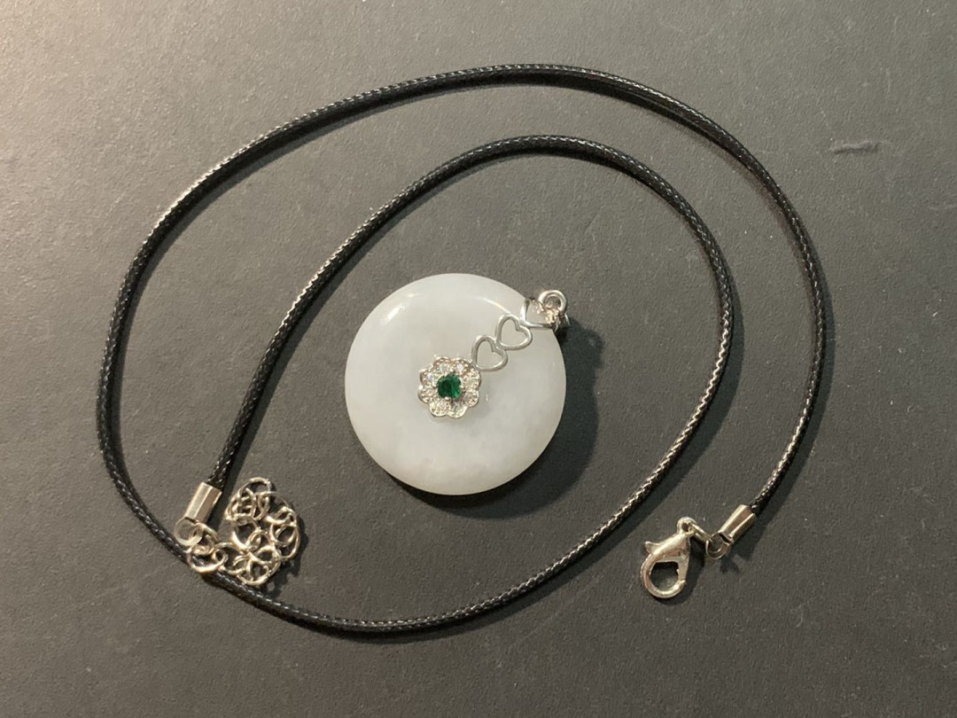 紫瑗钱币—微拍第96期  银扣头 翡翠意境棉平安扣挂件 重12.5克 送银扣挂绳