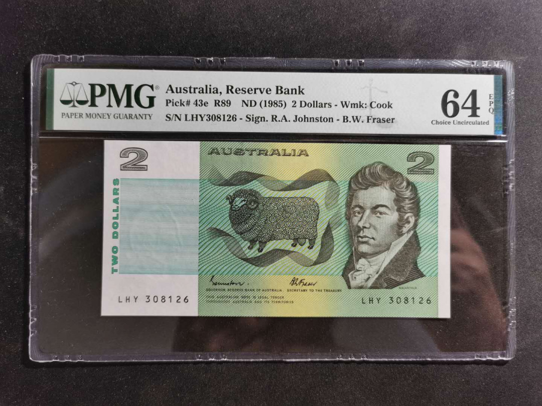 【鲸贝乐淘】千字文·第“诸姑伯叔，犹子比儿”号拍卖 【澳大利亚】1985年2元，PMG64E 