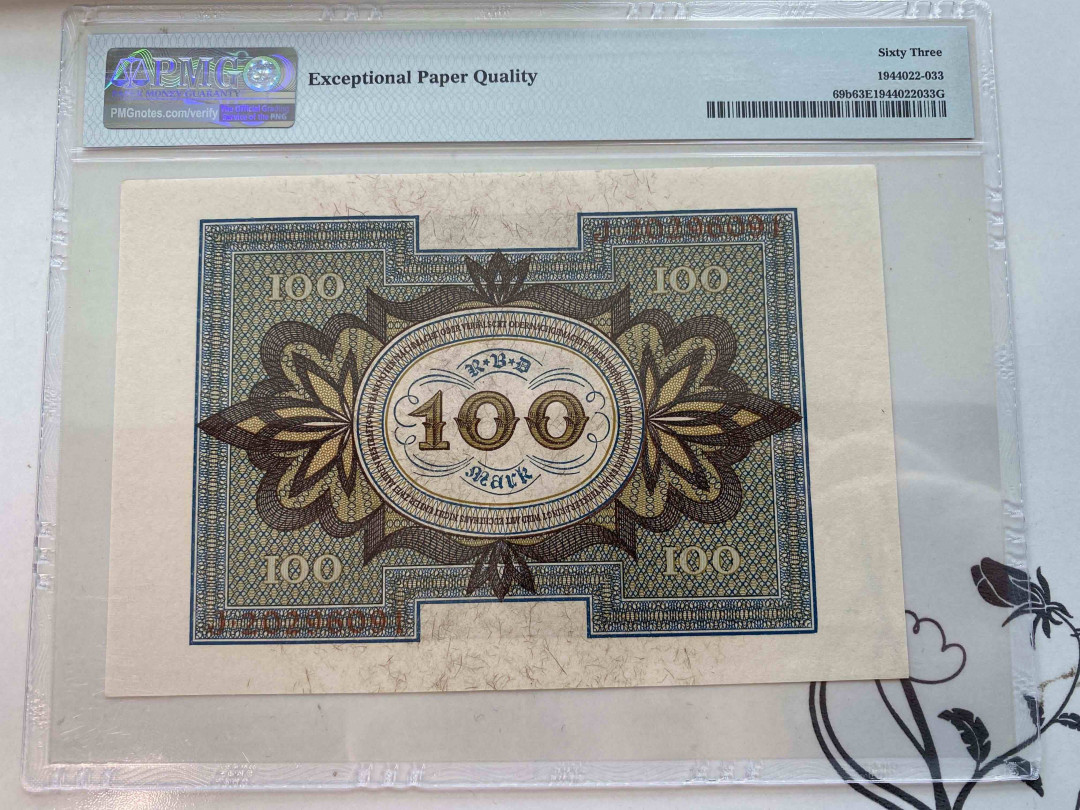 【收藏联盟】第159期拍卖——缤纷夏日（共60拍） 德国 1920年 100马克 PMG 63EPQ J20296091