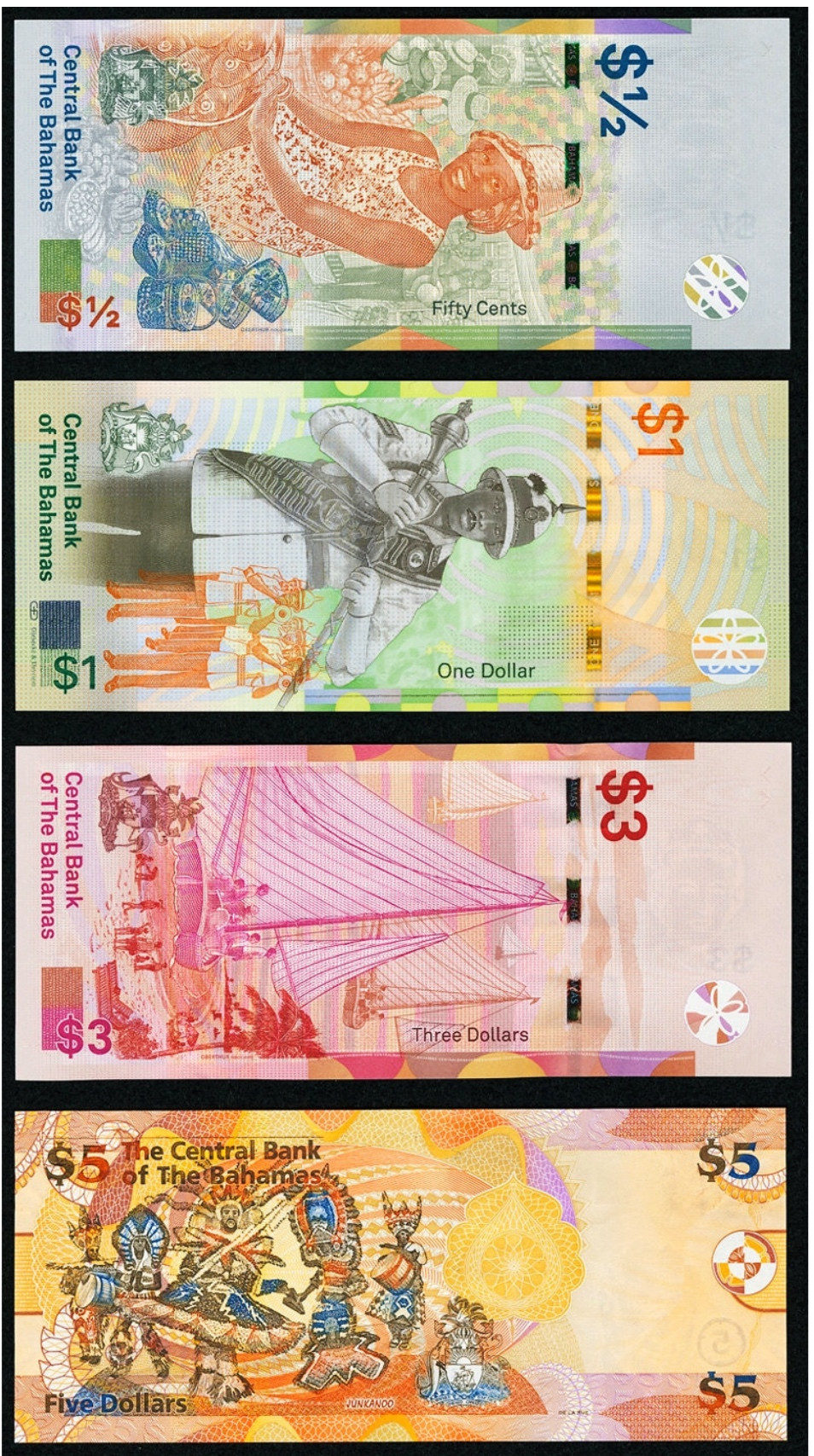 【收藏联盟】第159期拍卖——缤纷夏日（共60拍） 【一组8张】巴哈马 2005-2019年 1/2元-100元 全套8张 全新UNC 题材丰富 实物非常漂亮精美 