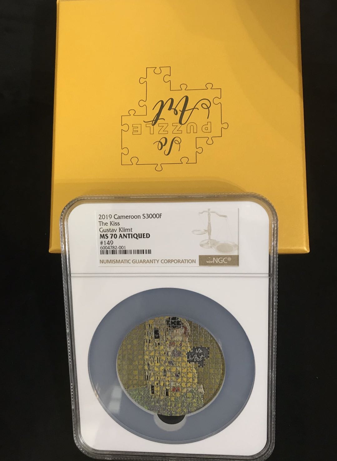 【随心拍&Getcoins】现代钱币拍卖第六十三期 喀麦隆2020年拼图克里姆特—吻3盎司高浮雕彩银币NGC70