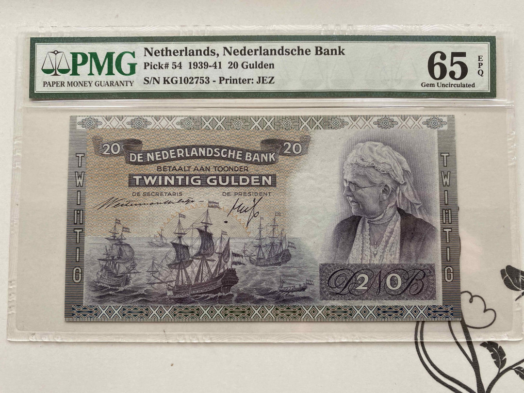 【收藏联盟】第159期拍卖——缤纷夏日（共60拍） 荷兰 1939-42年 20盾 PMG65EPQ 