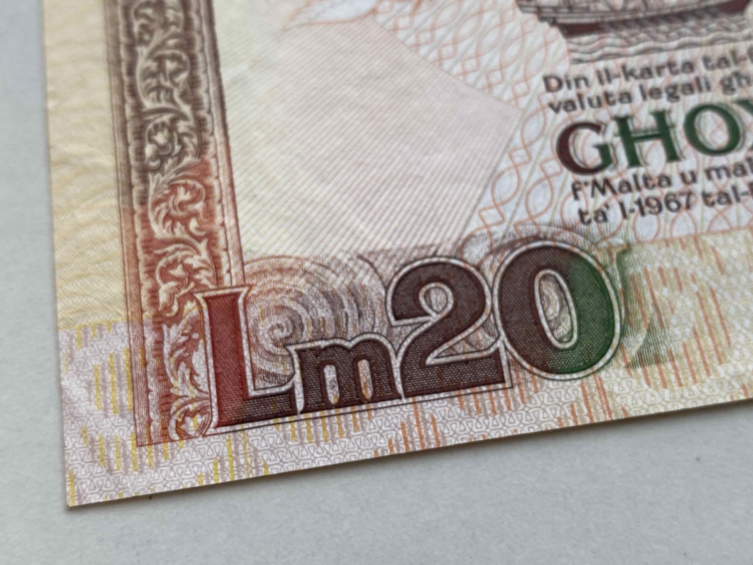 【收藏联盟】第159期拍卖——缤纷夏日（共60拍） 马耳他 1967年20里拉 UNC-（角折）