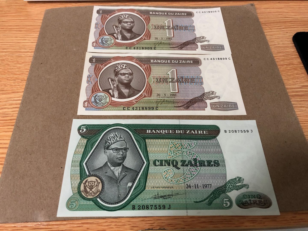 【收藏联盟】第159期拍卖——缤纷夏日（共60拍） 【一组5张】扎伊尔 1977年-93年 1-5-10-50Zaires 大票幅 猎豹 雕刻 UNC/UNC- 