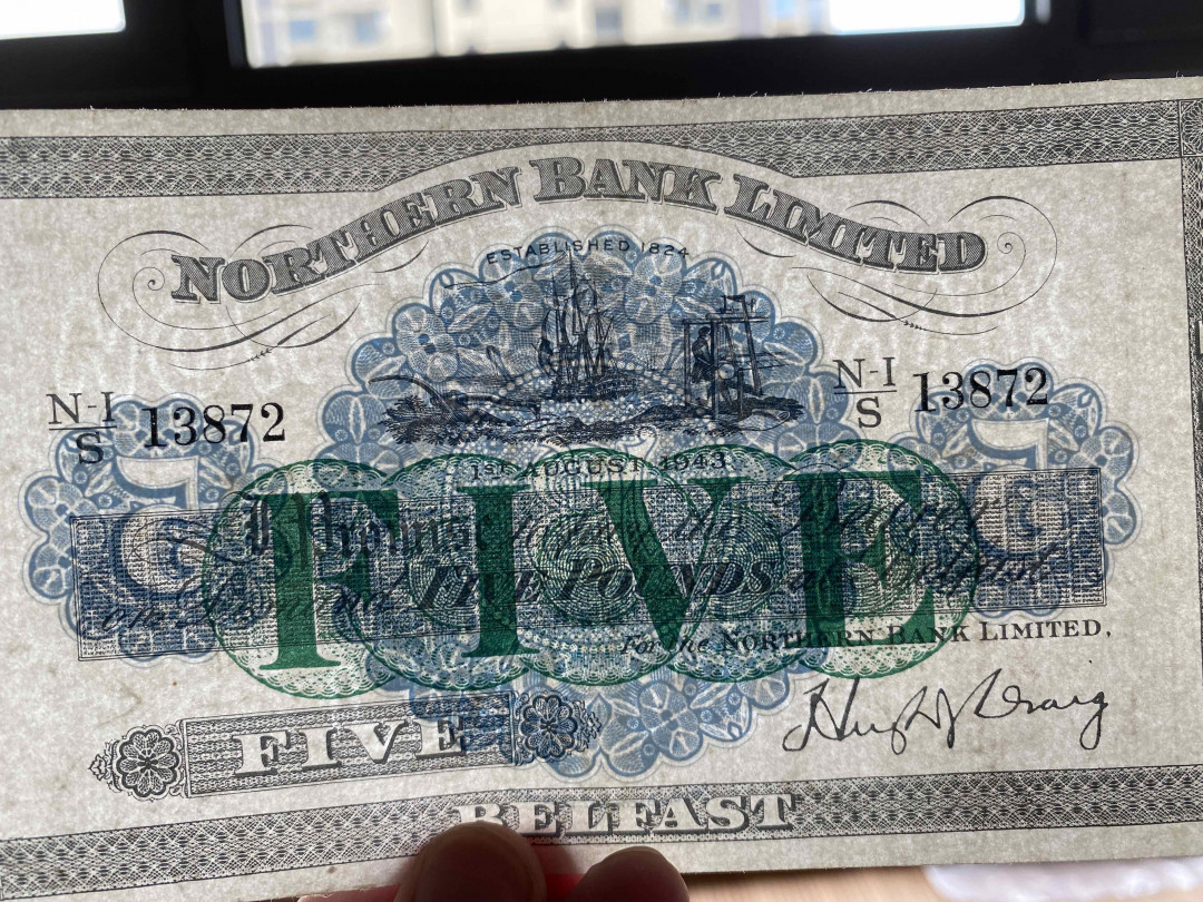 【收藏联盟】第159期拍卖——缤纷夏日（共60拍） 北爱尔兰 1943年 5镑 品相如图