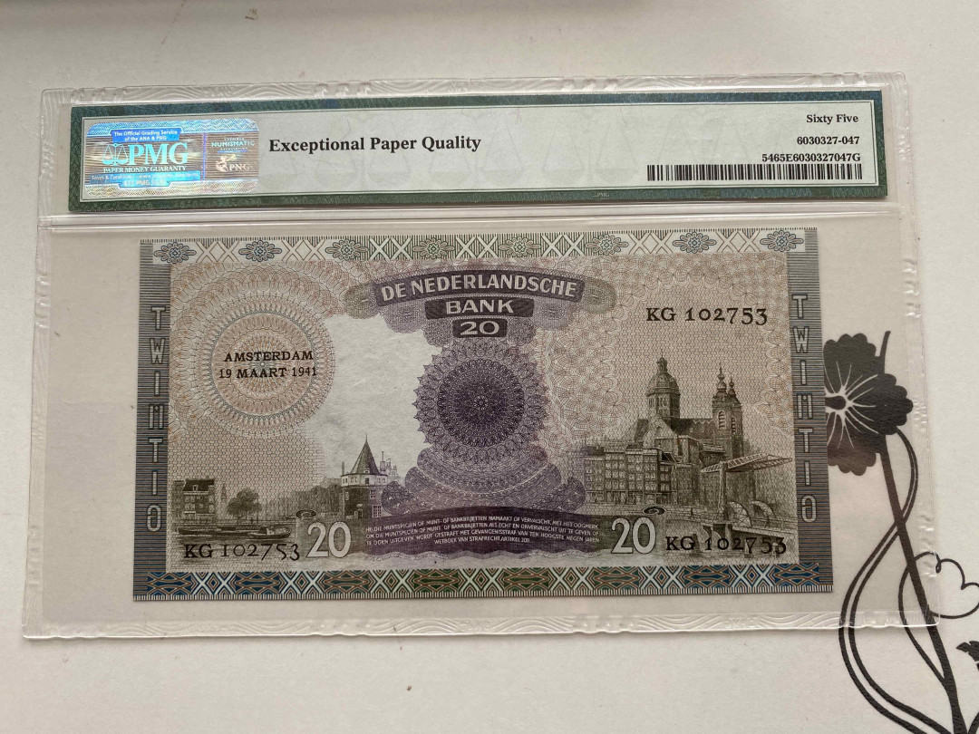 【收藏联盟】第159期拍卖——缤纷夏日（共60拍） 荷兰 1939-42年 20盾 PMG65EPQ 