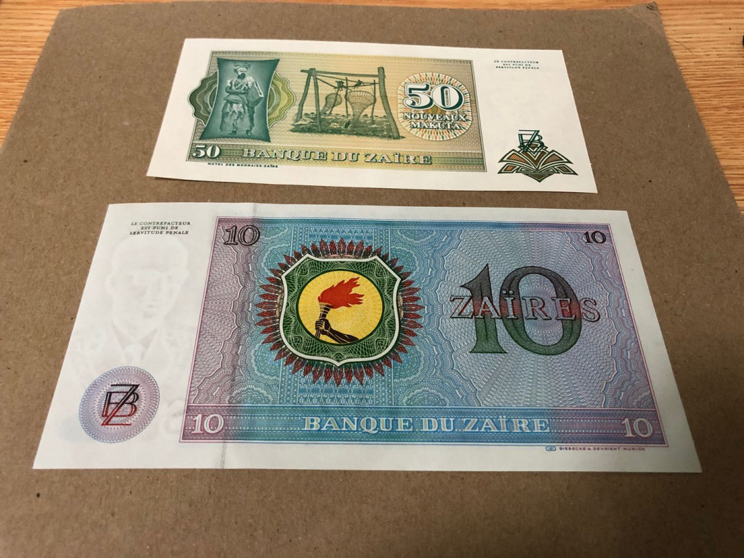 【收藏联盟】第159期拍卖——缤纷夏日（共60拍） 【一组5张】扎伊尔 1977年-93年 1-5-10-50Zaires 大票幅 猎豹 雕刻 UNC/UNC- 