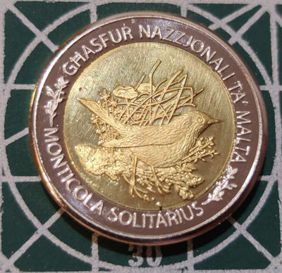 燕姐换藏第四十三场 马耳他国鸟蓝矶鸫2欧元样币