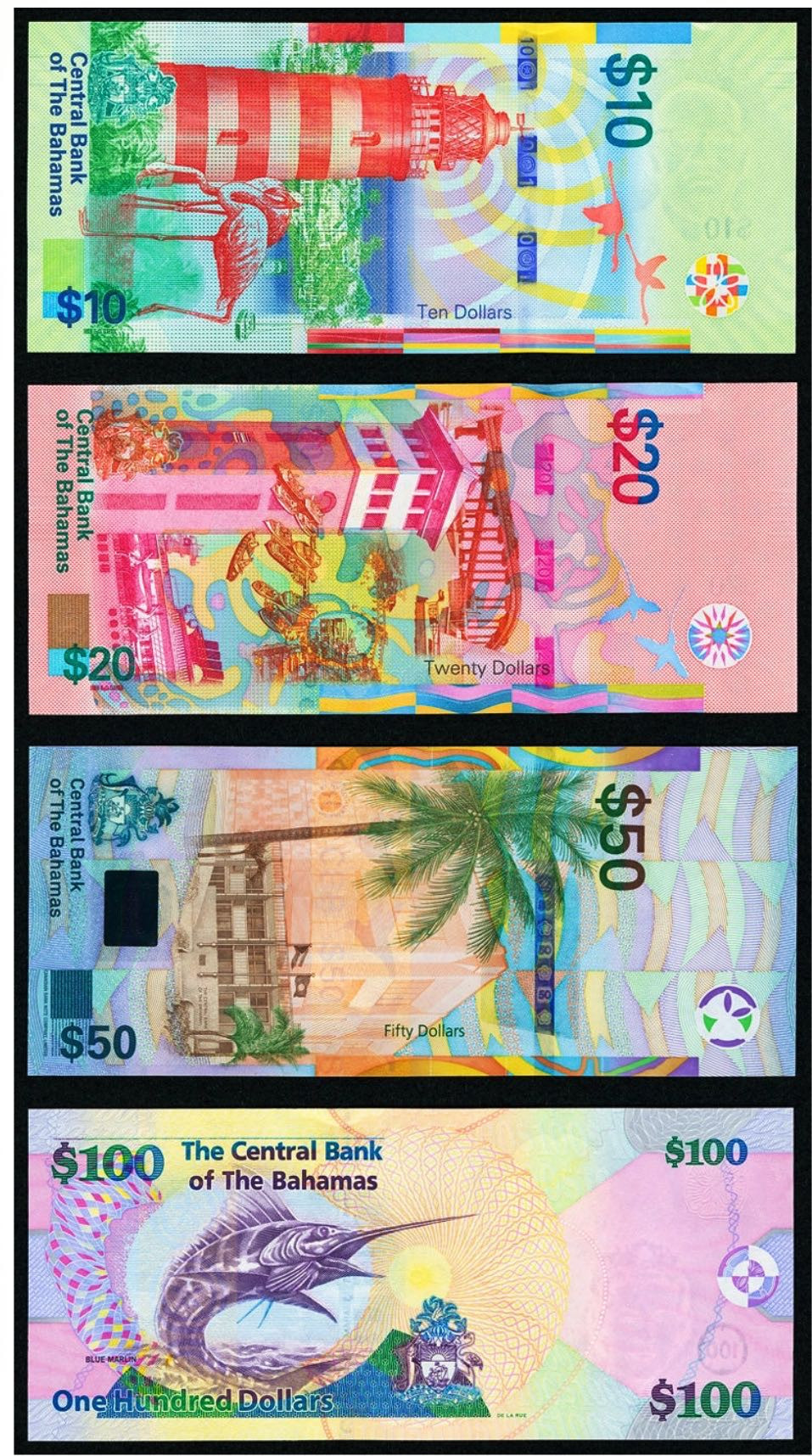 【收藏联盟】第159期拍卖——缤纷夏日（共60拍） 【一组8张】巴哈马 2005-2019年 1/2元-100元 全套8张 全新UNC 题材丰富 实物非常漂亮精美 
