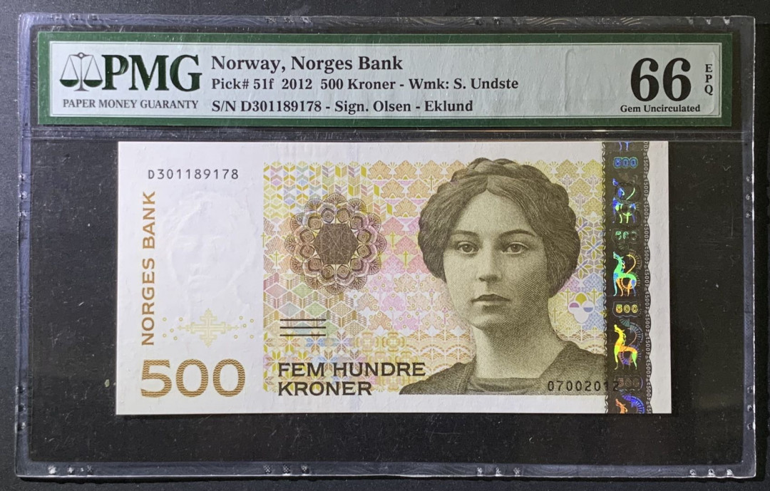 紫瑗钱币——微拍第97期—纸币场 挪威 2012年 500克朗 PMG 66 EPQ （P-51f）