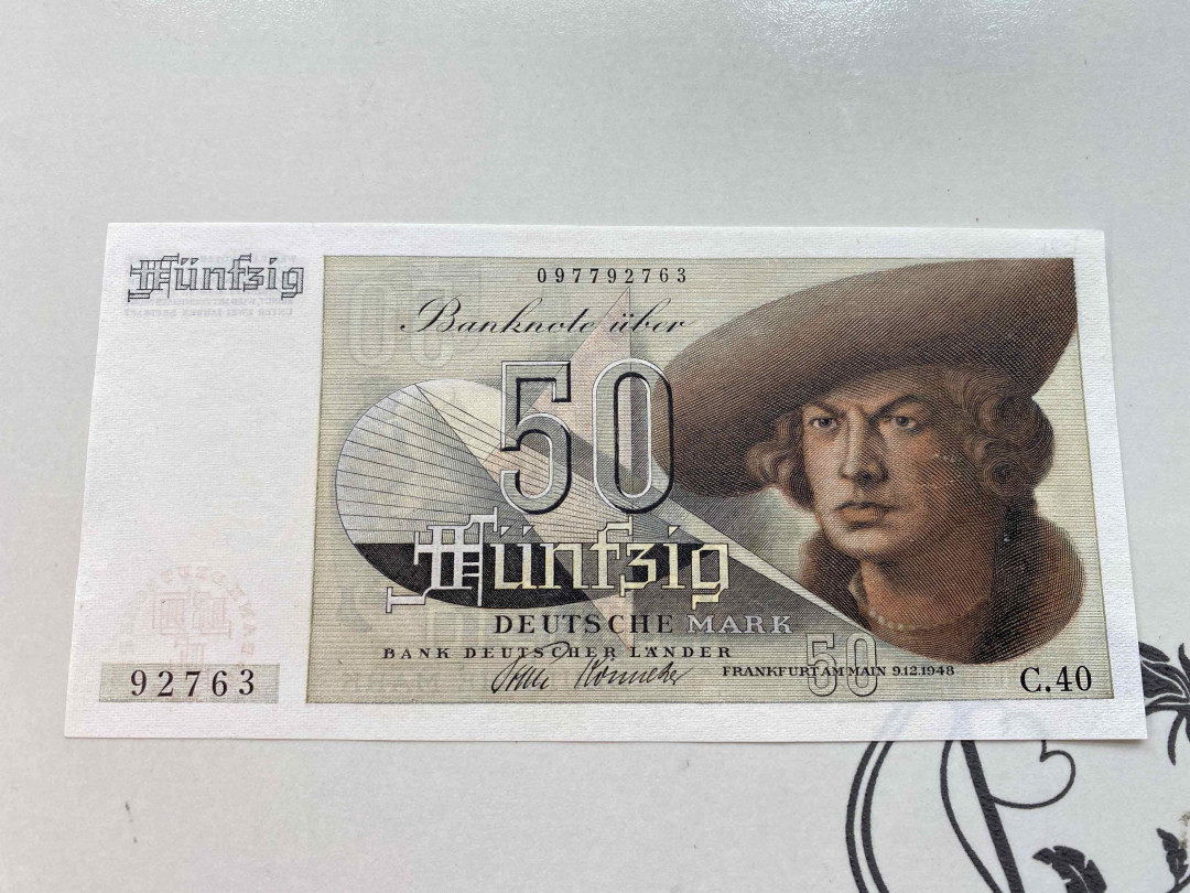 【收藏联盟】第159期拍卖——缤纷夏日（共60拍） 德国 1948年50马克 早期法属风 品相如图（有个小裂口）